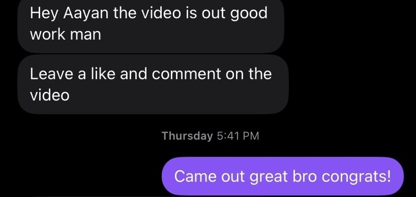 Client message: Hey Aayan the video is out, good work man